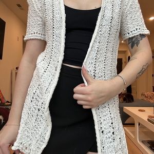 Free People Ivory White Crochet Short Sleeve Button Up Cardigan